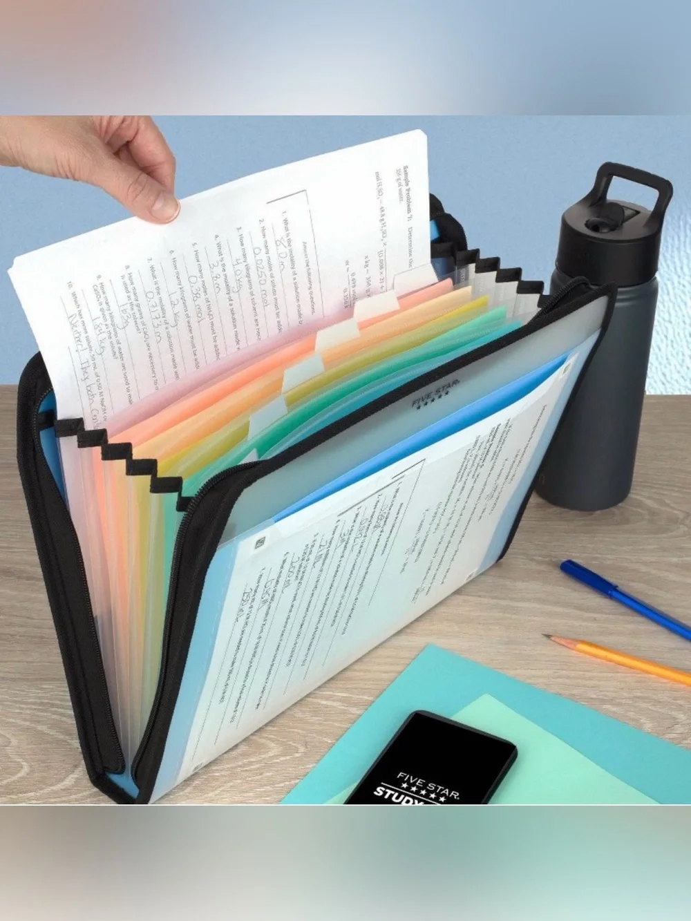Five Star Accordion File Organizer with Black Exterior and Multicolor Tabs